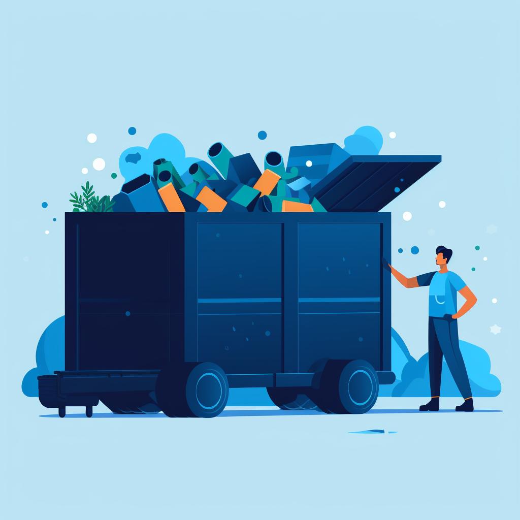 A person filling a dumpster with waste